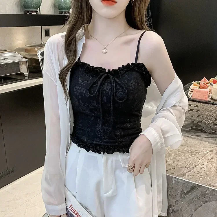 Women Camisole Sexy Solid Bowknot Sling One Piece Camisole Vest Sexy Ruched Trim Crop Tube Top Summer Breathable Women's Tank