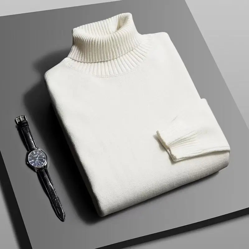 Autumn Men's High Quality Knitted Turtleneck Sweater Slim Fit Long Sleeve Anti Pilling Pullover Solid Color Trend Men Streetwear