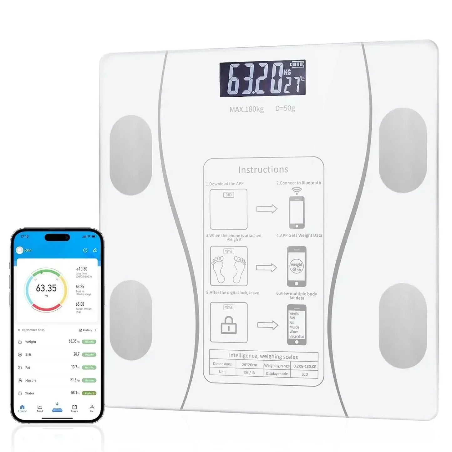 Hot Selling Bluetooth Body Fat Scale Intelligent Digital Bathroom Wireless Weight Scale USB Charging