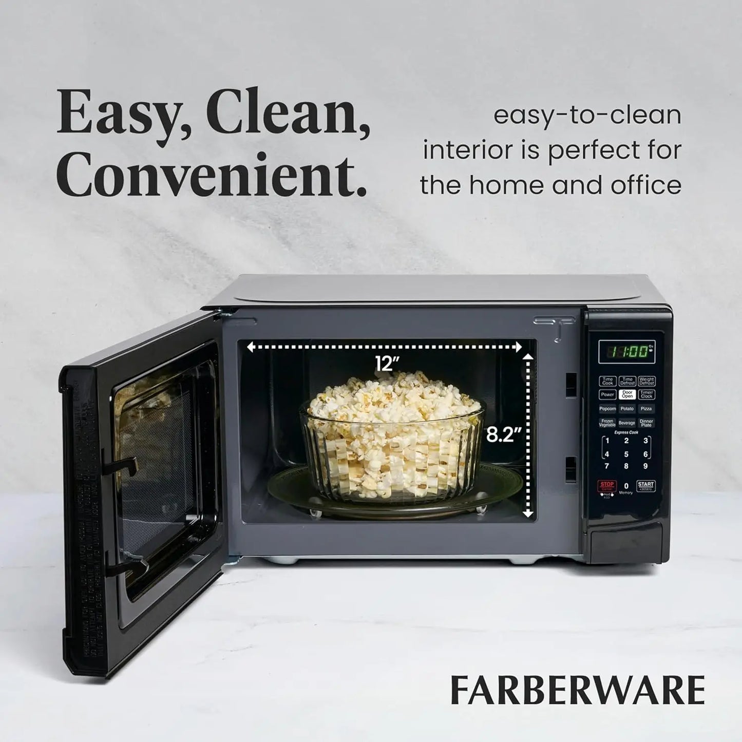 Microwave Oven With LED Lighting And Child Lock Ideal For Apartments And Dorms Easy Clean Grey Interior Retro Black