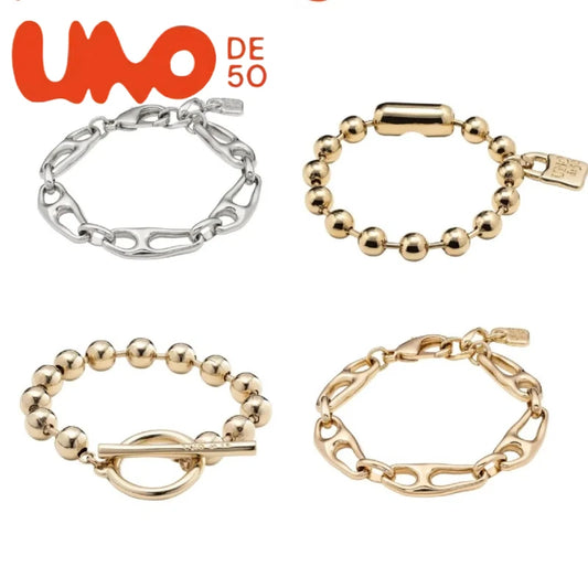 UNOde50 Silver Plated S925 And Gold Plated 14K Fashionable Chain Link Bracelet for Women