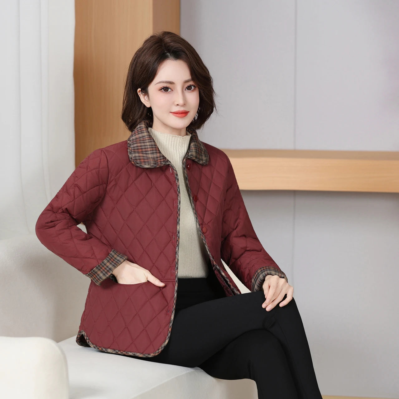 Women's Warm Collar Wool Jacket Autumn Winter Cardigan 2025 Middle-aged Elderly Tops Casual Plus Size Wool