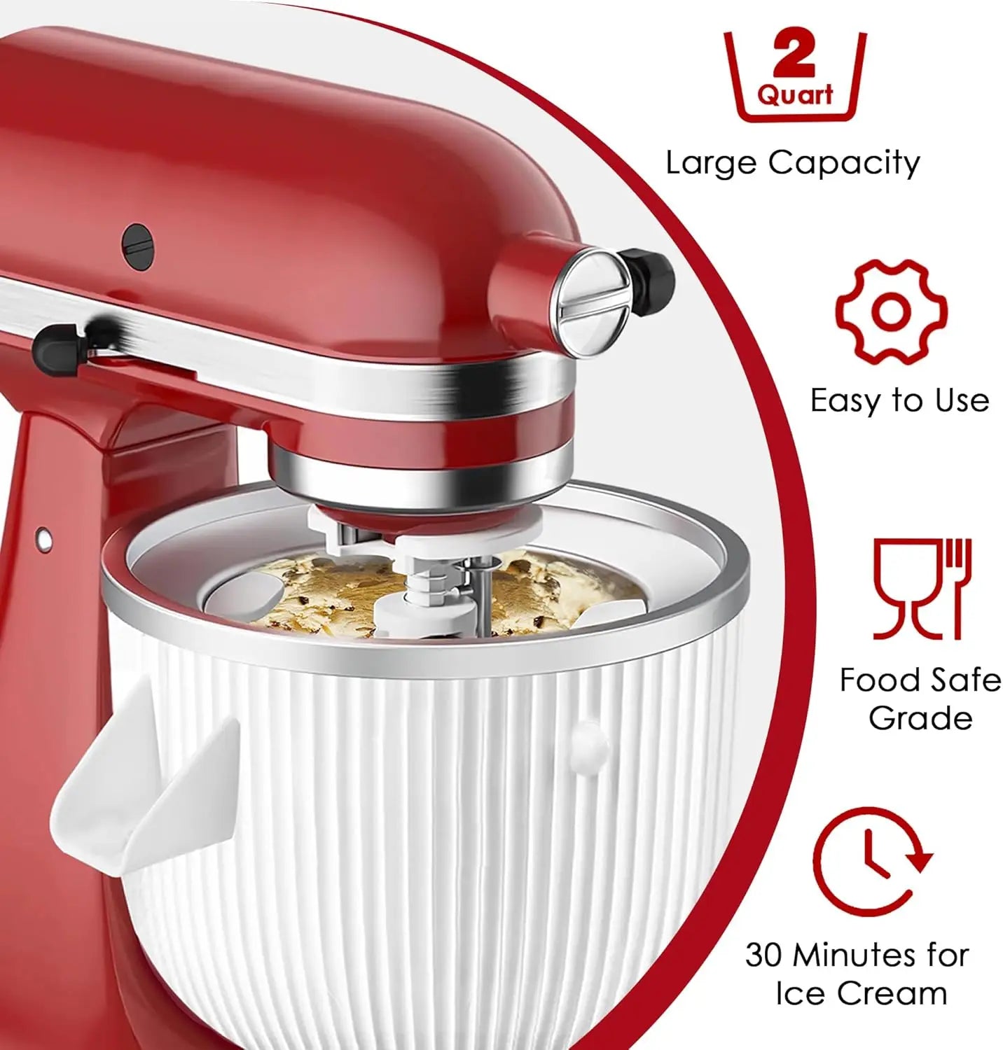 Ice Cream Maker Attachment for KitchenAid Stand Mixers Compatible with 4.5QT 5QT and 6QT Models 2 Quart Bowl for Making Yogurt