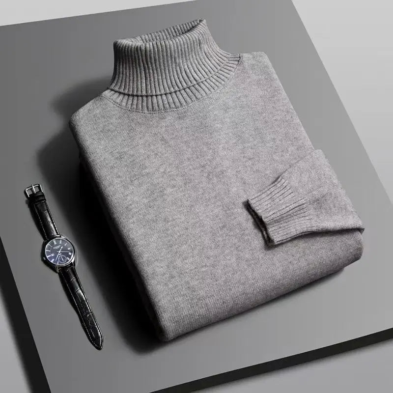 Autumn Men's High Quality Knitted Turtleneck Sweater Slim Fit Long Sleeve Anti Pilling Pullover Solid Color Trend Men Streetwear