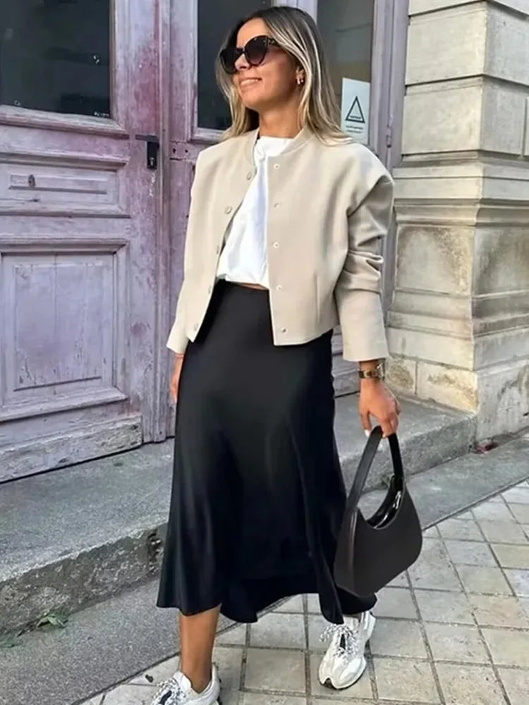 Willshela 2024 Black Satin Skirt Women's High Waist Elegant Long Midi Skirt for Office Fashion
