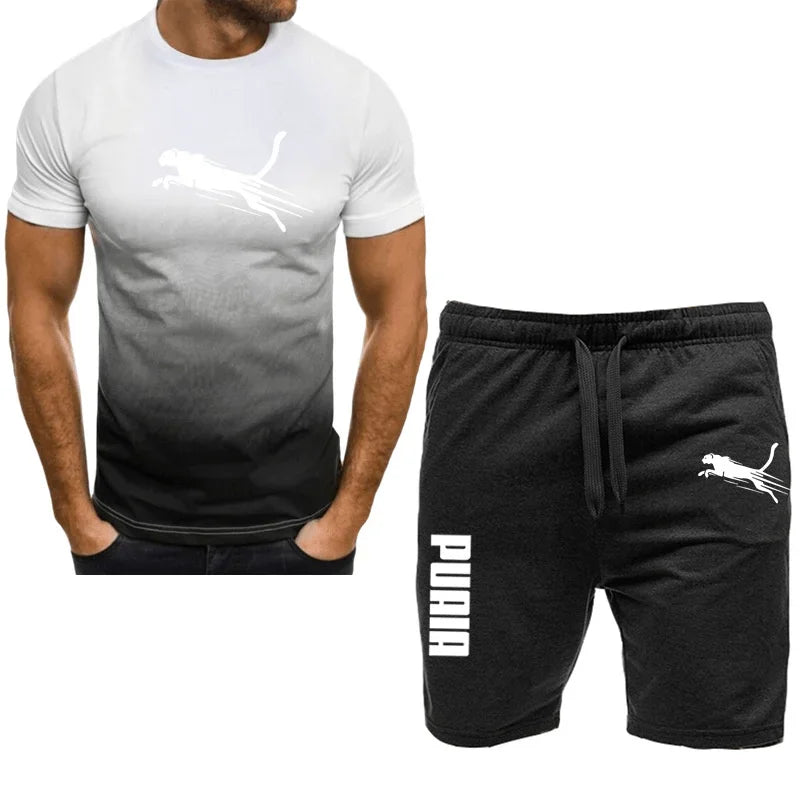 Men's Casual Sports Set with Breathable T-Shirt and Running Shorts 2 Pieces Organic Cotton Spring Summer 2024