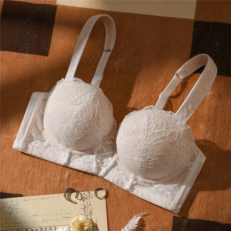 Lace Sexy Hot Bra Woman's Thin Top Up Bra Push-up Big Chest Revealing Small Bra Underwear 70-100 B C D E SWD9097