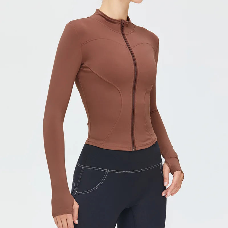 Zipper Long Sleeve Sports Jacket for Women Fitness Yoga Shirt Gym Top Activewear Running Coats Push Up Workout Clothes