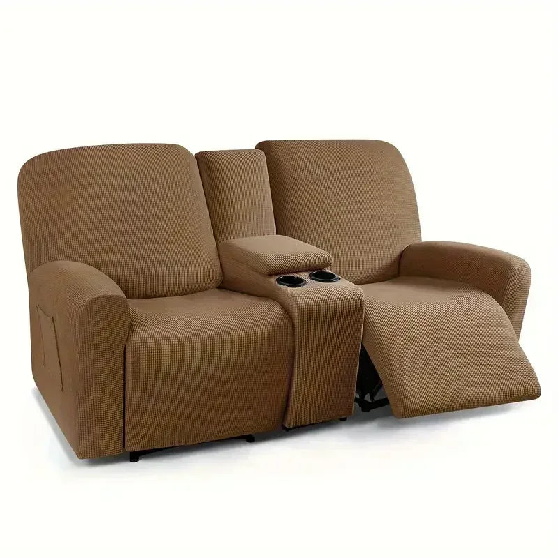 8pcs/set Recliner Sofa Covers Polar Fleece Loveseat Center Console Sofa Covers Elastic 2Seater Couch Slipcovers with Cup Holder