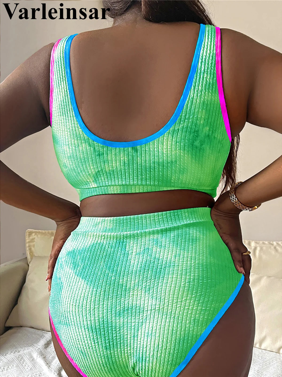 0XL to 4XL New Tie Dye Bikini Large Size Swimwear Plus Size Women Two-Piece Bikini Set Bather Bathing Suit V5948