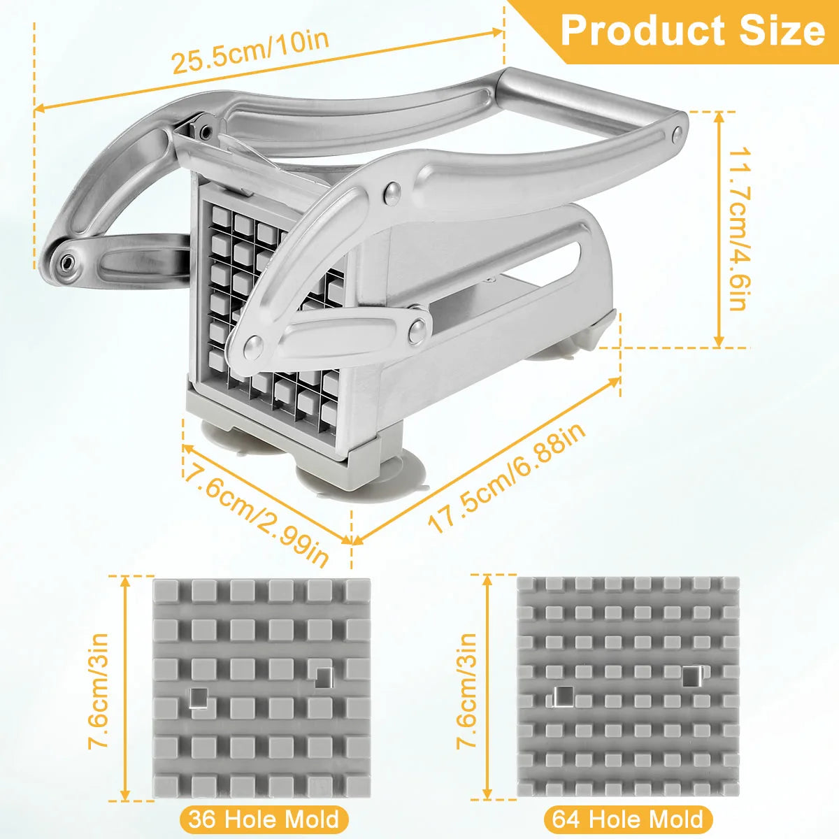 French Fry Cutter Stainless Steel Potato Chipper Manual Food Slicer Dicer Multifunction Vegetable Fruit Onion Chipper