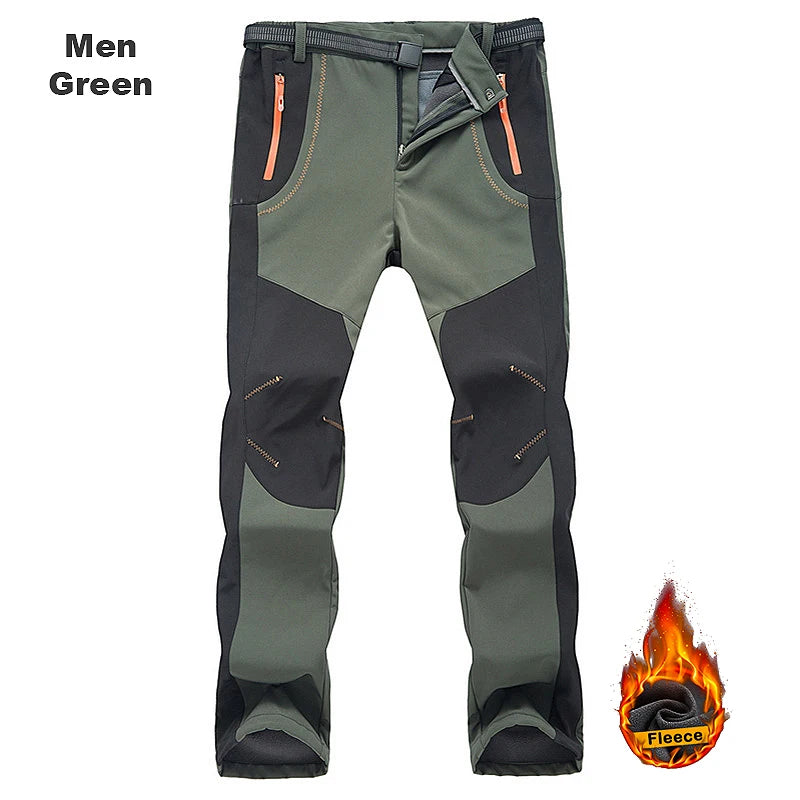 LNGXO Thick Warm Fleece Hiking Pants for Men Winter Waterproof Windproof Outdoor Soft Shell Rain Trousers for Trekking Camping and Skiing