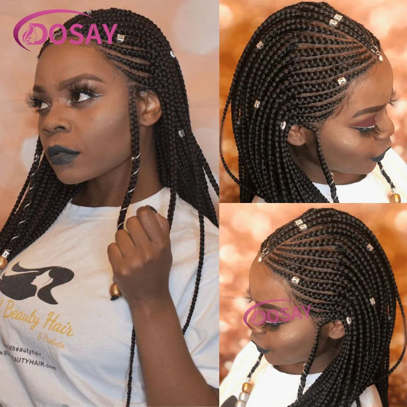 32" Synthetic Braided Wigs For Women Full Lace Front Wig Cornrow Braid Lace Wig Braiding Hair Middle Part Wig Daily Use