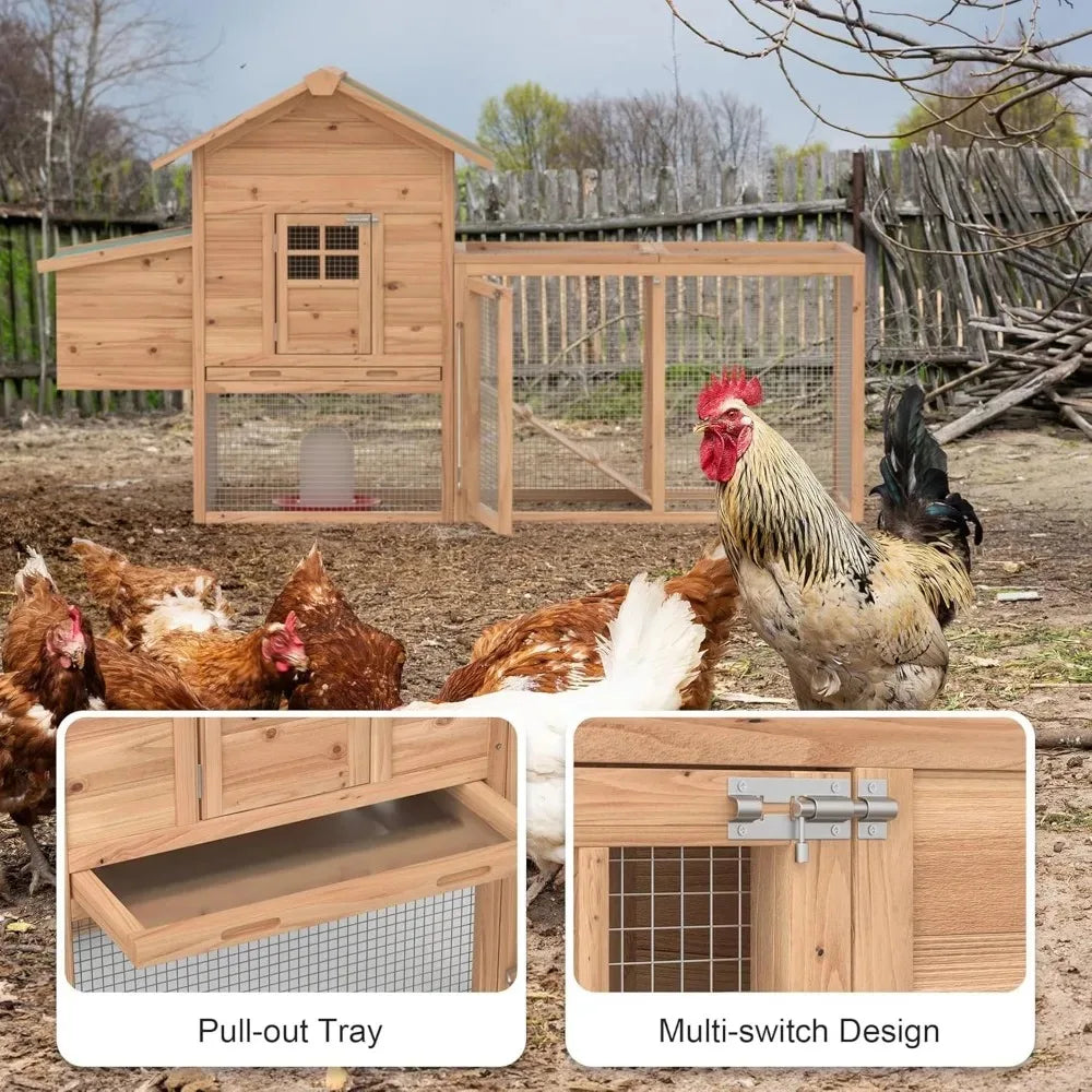 Outdoor Chicken Coop for 2 to 4 Chickens Wooden Hen House Poultry Pet Hutch Run Cage with Waterproof Asphalt Roof and Wire Fence 80 Inches