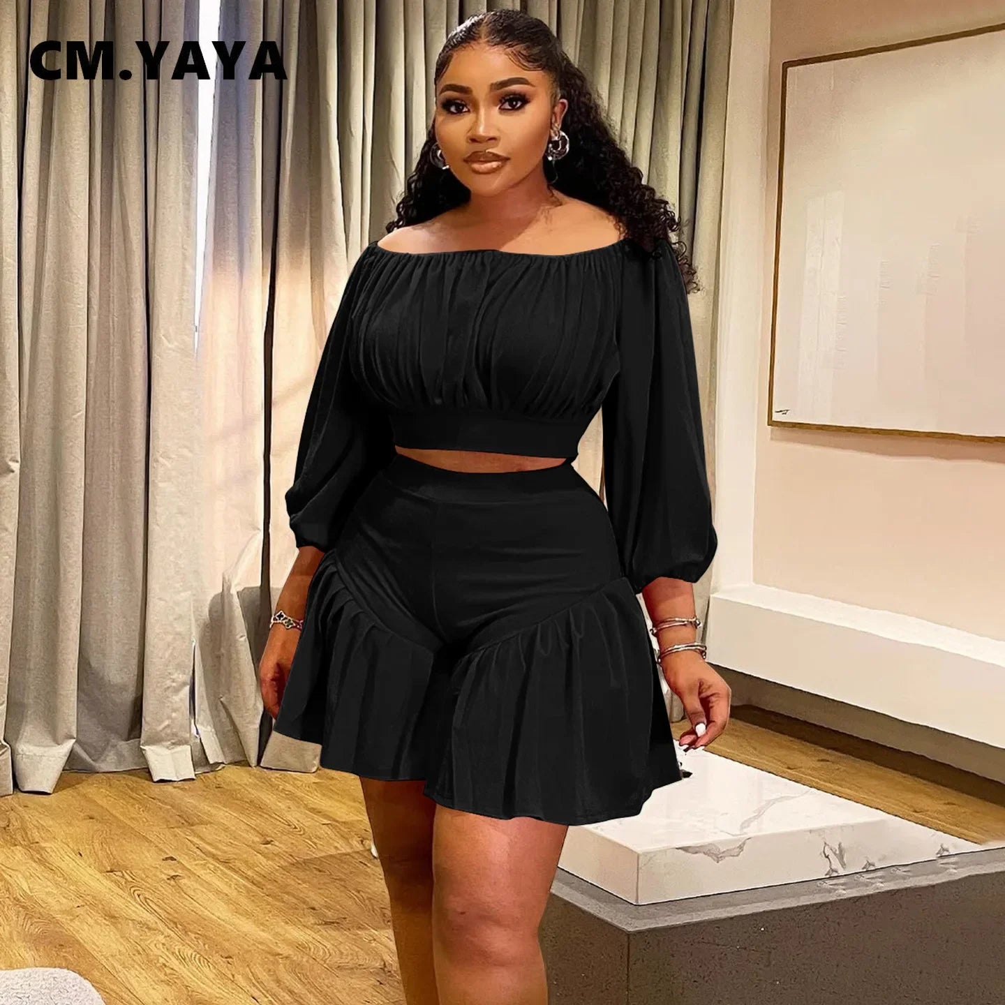 CM YAYA Plus Size Women's Long Sleeve Set Regular Fit O Neck Knit Polyester Spandex