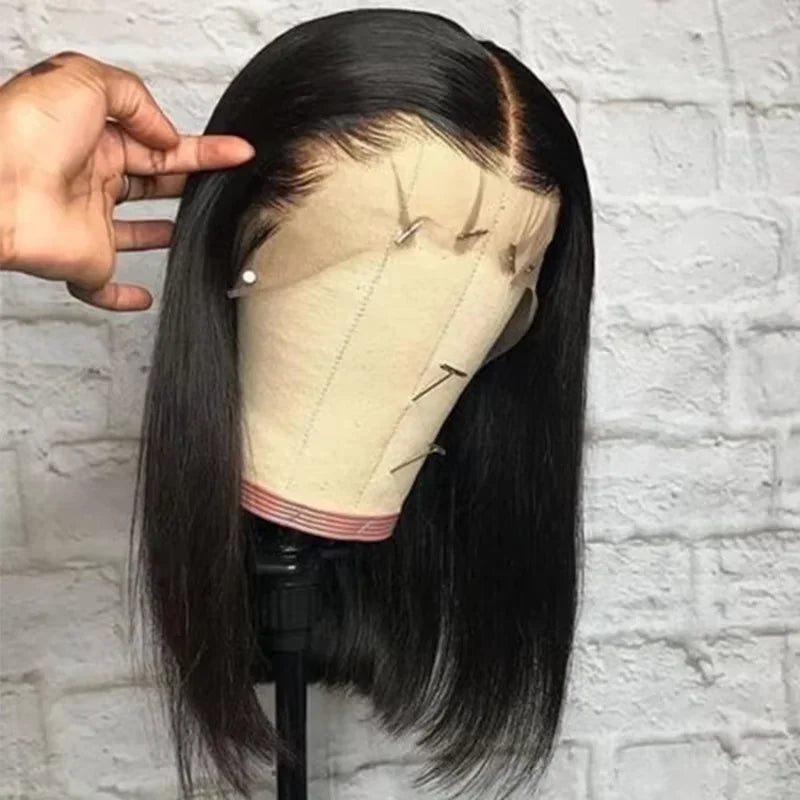 200 Percent Density 13x4 Short Bob Straight Brazilian Remy Hair HD Transparent Lace Full Lace Frontal Wigs 100 Percent Human Hair for Women