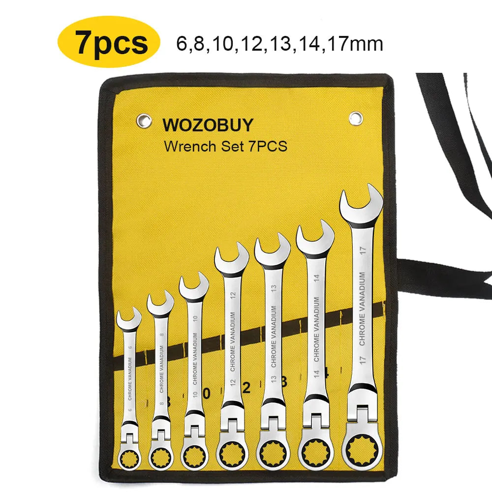 Ratcheting Combination Wrench Set 6-23mm Metric Flex Head Ratcheting Wrench Chrome Vanadium Steel Spanner with Bag