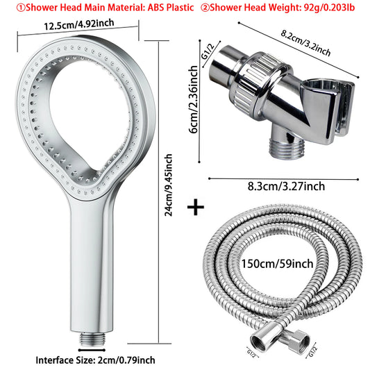 High Pressure Shower Head Hollow-ring Design Portable Handheld Filtered Shower Head Set Large Water Flow Bathroom Accessories