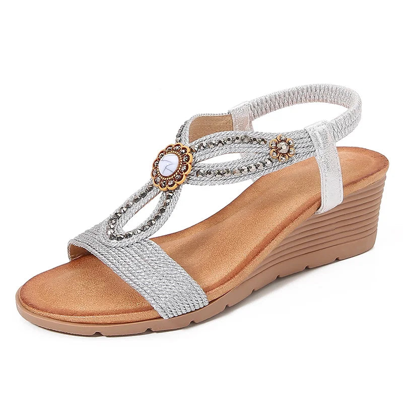 Platform Sandals 2026 New Arrival, Wedge Heel Women'S Sandals Beach Shoes Fashionable Rhinestone Comfortable Trendy Women