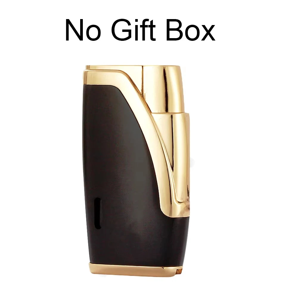 Metal Cigar Lighter 2 Jet Torch Lighter Butane Gas Lighters Windproof Cigarette Lighters W/ Cigar Cutter