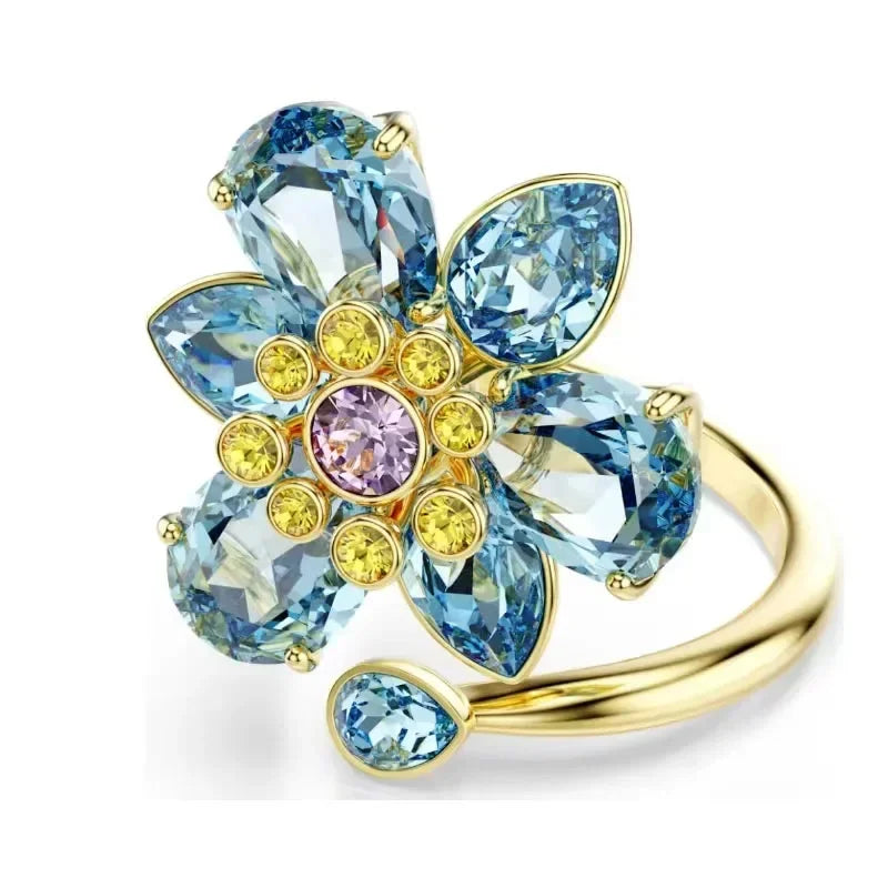 Original 2025 New Trend Fine Party Jewelry Set Charming Blue Green Flower Crystal Pendant Fashion Women's Necklace Earrings Ring