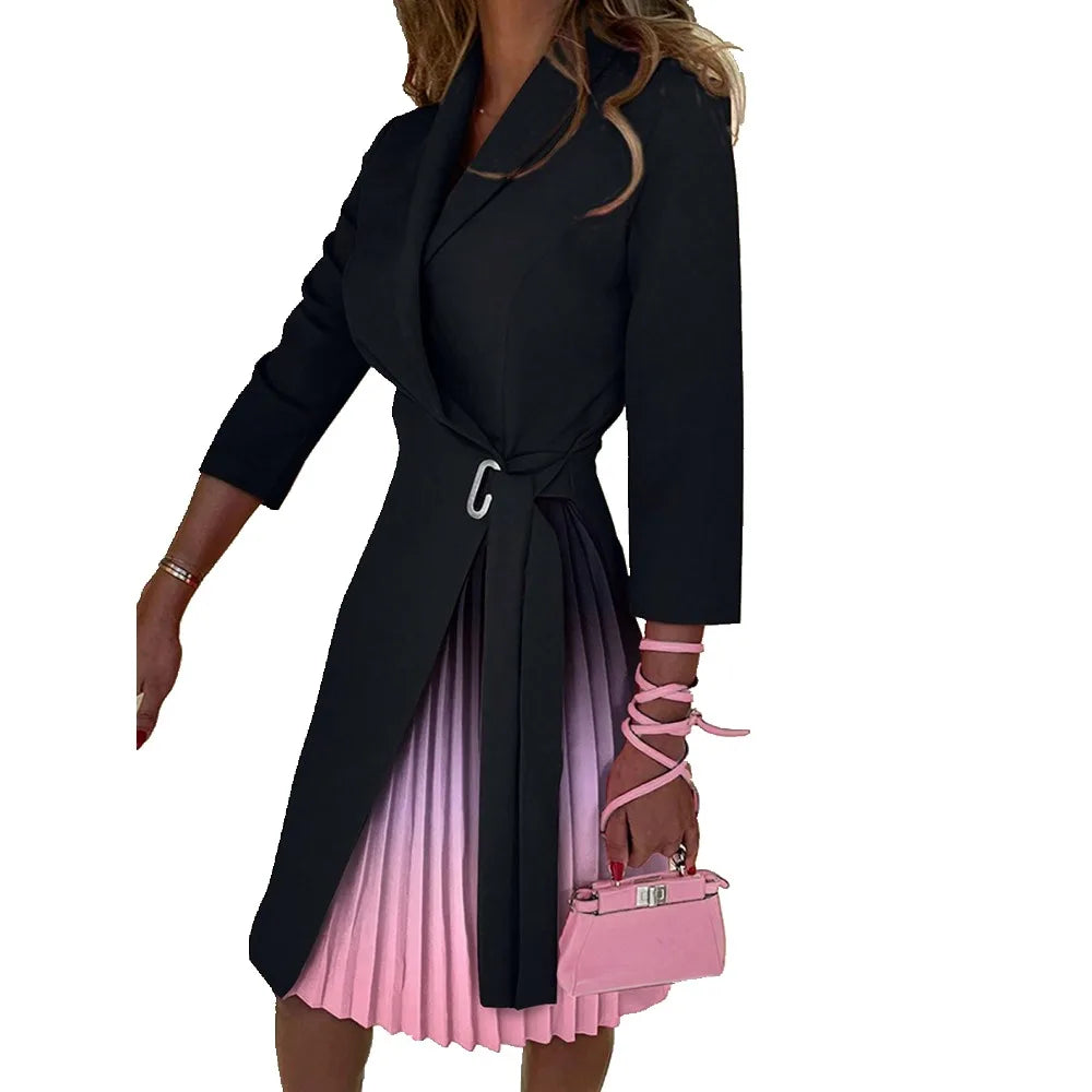 Women's V Neck Mid Sleeve Fashionable Lace Up Dress