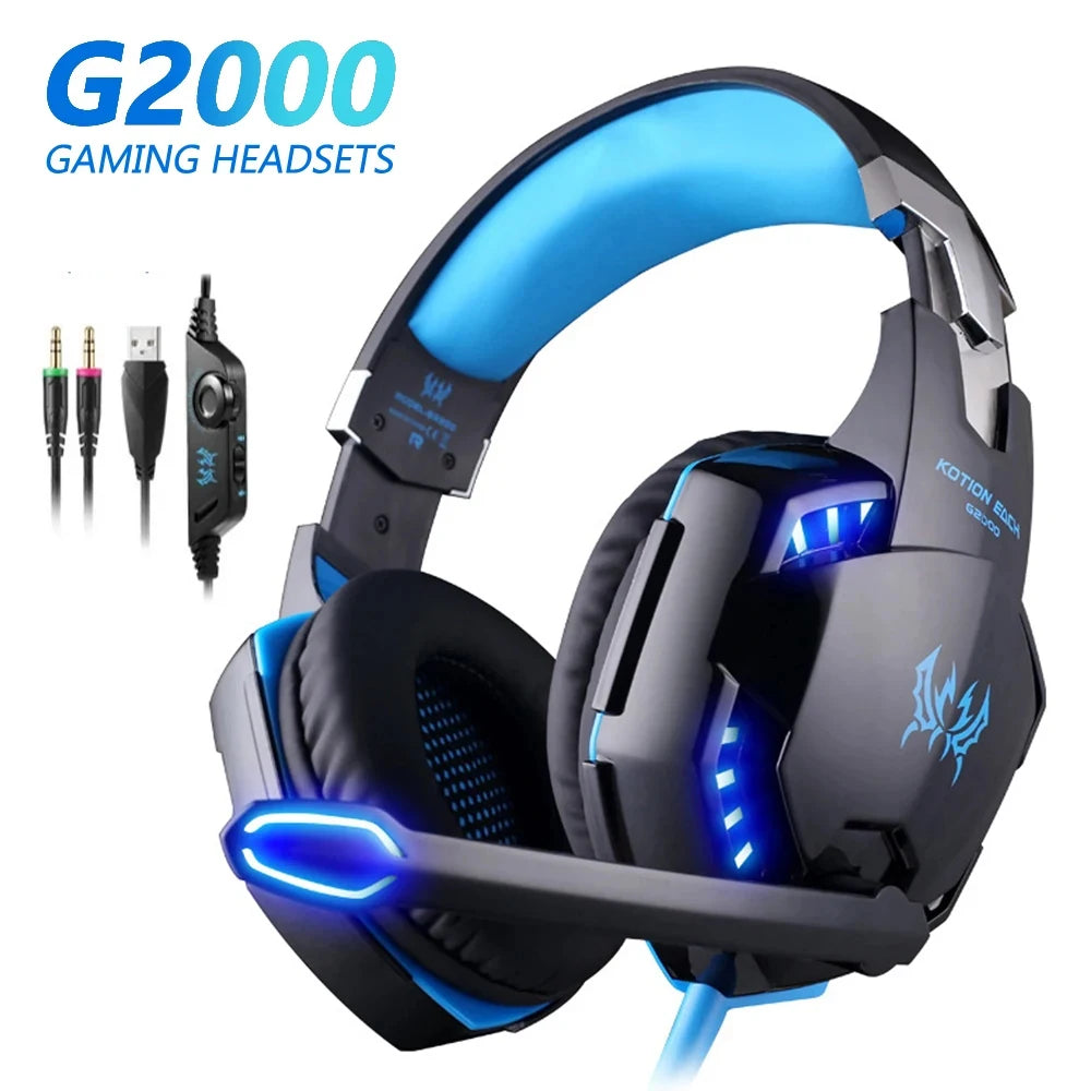 Kotion Each G2000 Gaming Headset Deep Bass Stereo Headphone with Microphone LED Light Soft Memory Earmuffs for PC Laptop