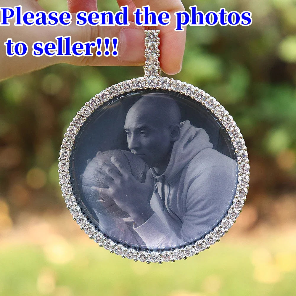 D Z New Custom Photo Pendant Big Size Solid Back 4 Millimeter Width Stones Side Hip Hop Jewelry Personalized Cubic Zircon Chains Gift