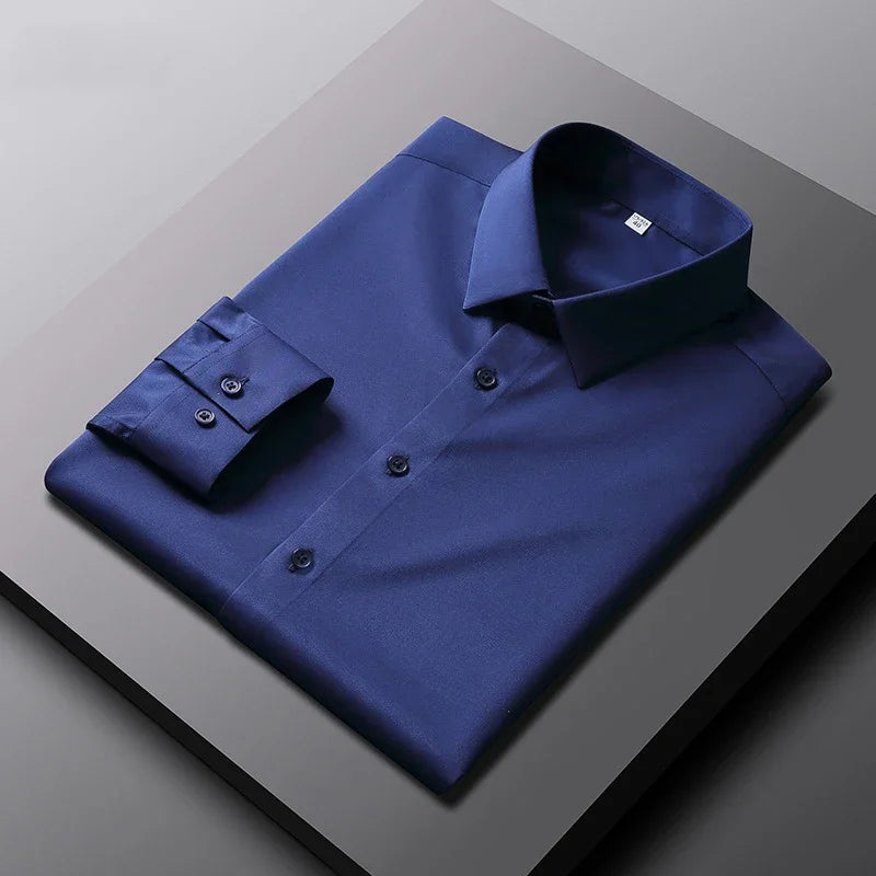 Men's Casual Long Sleeved Solid Color Shirt Non Iron Wrinkle Resistant Business Top