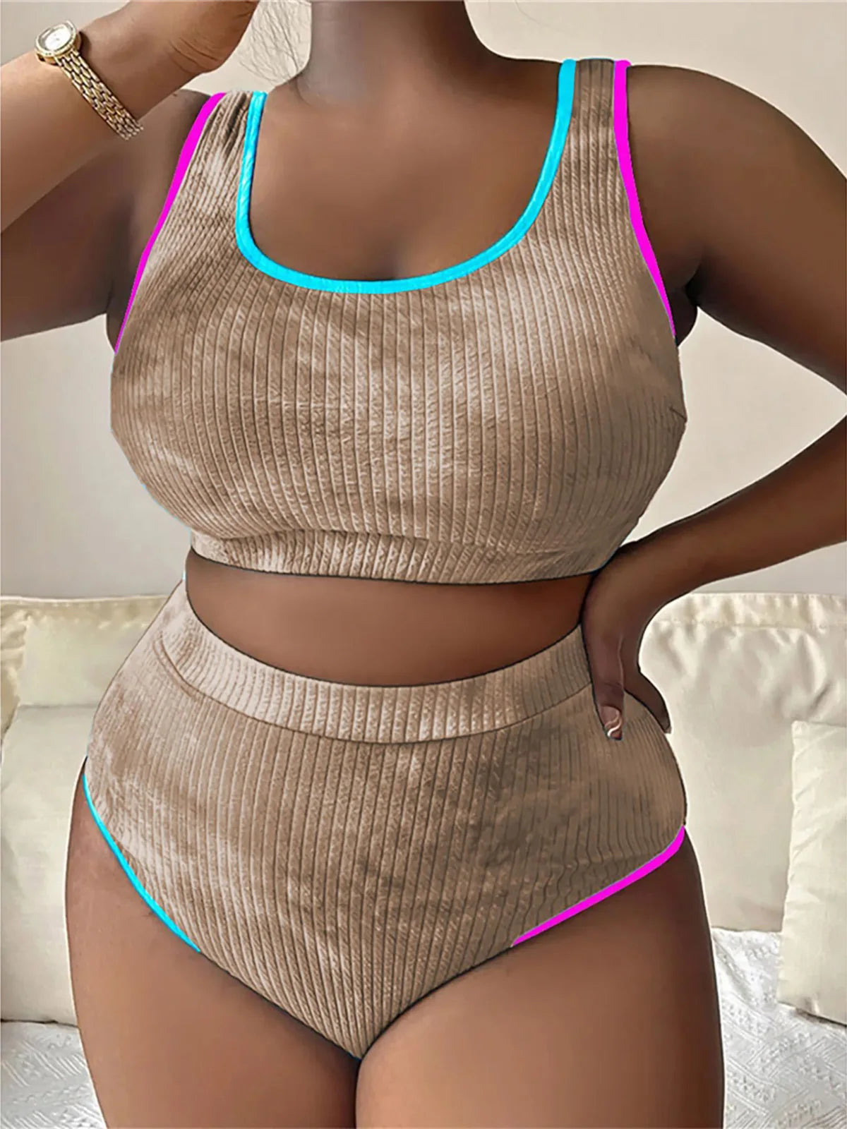 0XL to 4XL New Tie Dye Bikini Large Size Swimwear Plus Size Women Two-Piece Bikini Set Bather Bathing Suit V5948