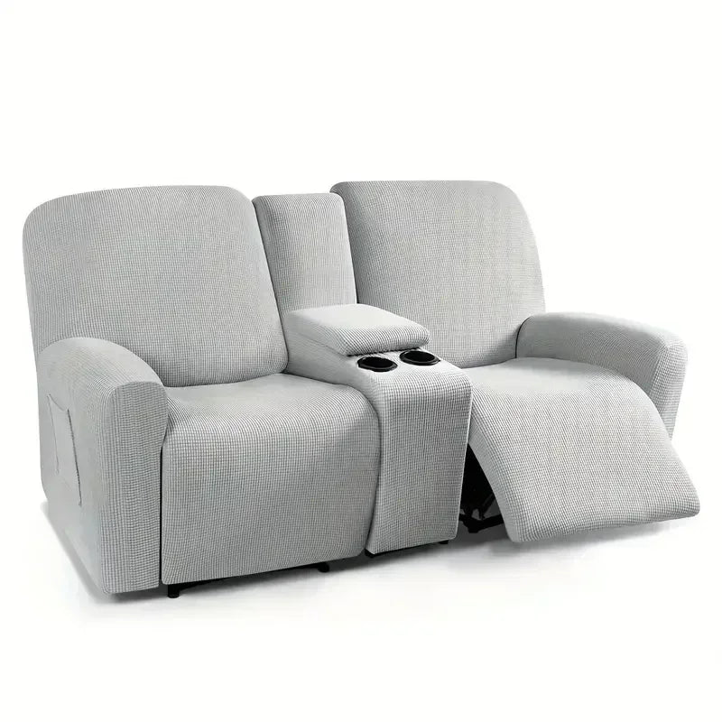 8pcs/set Recliner Sofa Covers Polar Fleece Loveseat Center Console Sofa Covers Elastic 2Seater Couch Slipcovers with Cup Holder