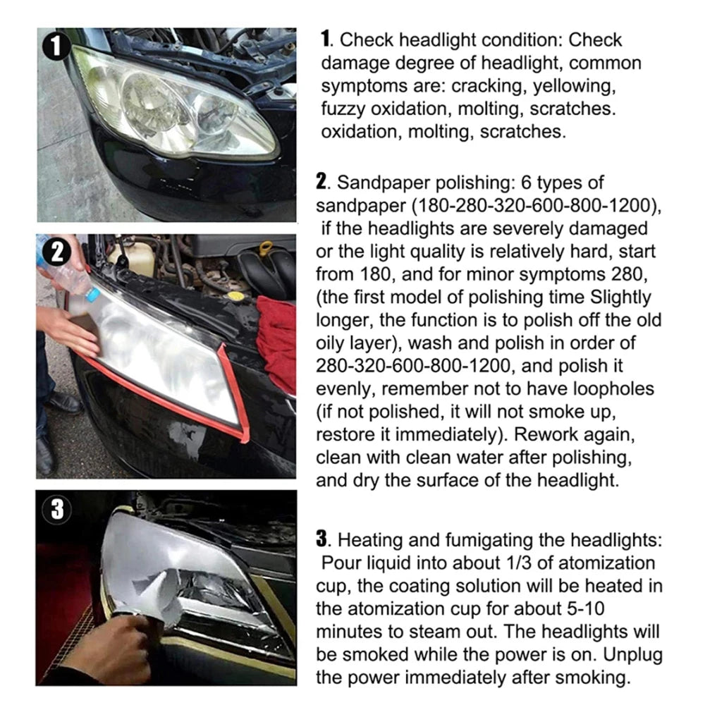 Headlight Polishing Set Auto Headlight Renovator Light Restoration Kit 300ml Polish Clean Car Spotlights