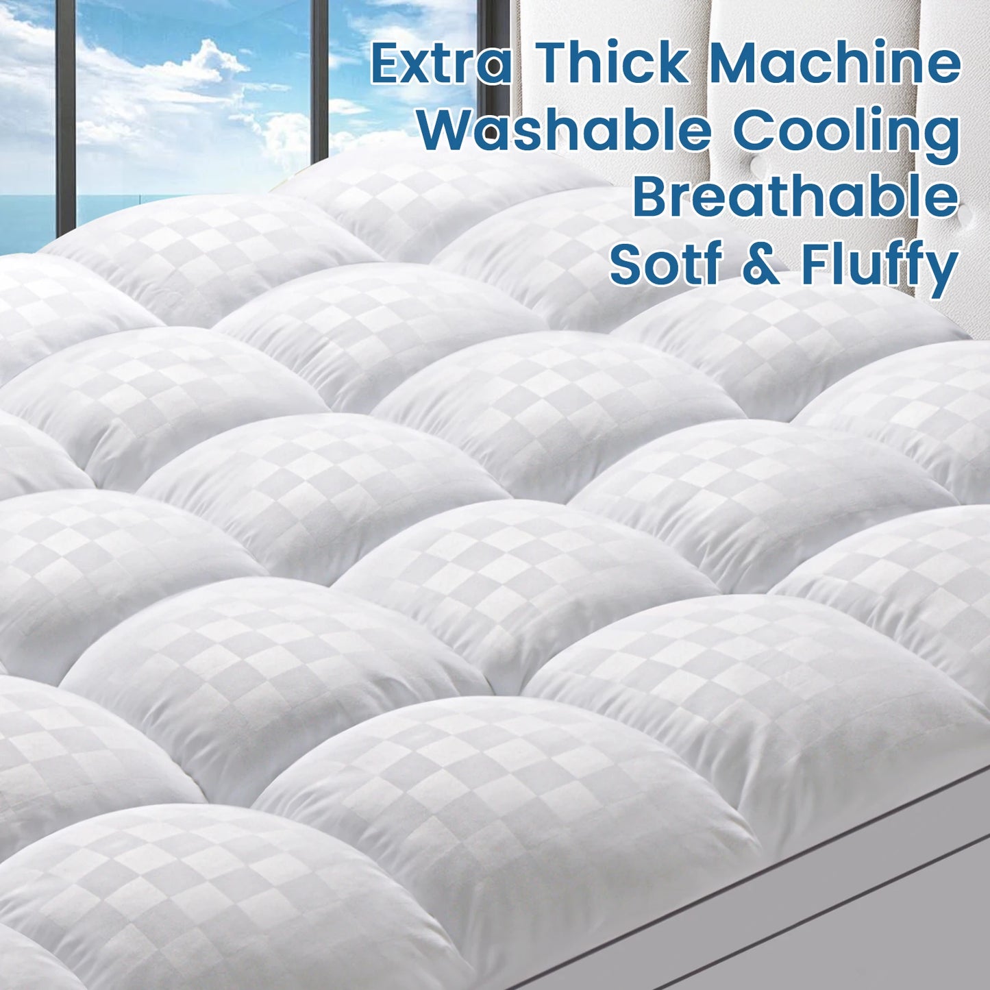 Extra Thick Mattress Pad Cover with 8 to 21 Inch Deep Pocket 100 Percent Polyester