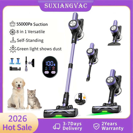 500W/55KPA Self-Standing Cordless Vacuum Cleaner,60 Mins Handheld Vacuum Cleaners,Smart LED Screen Vacuum for Carpet/Pet Hair