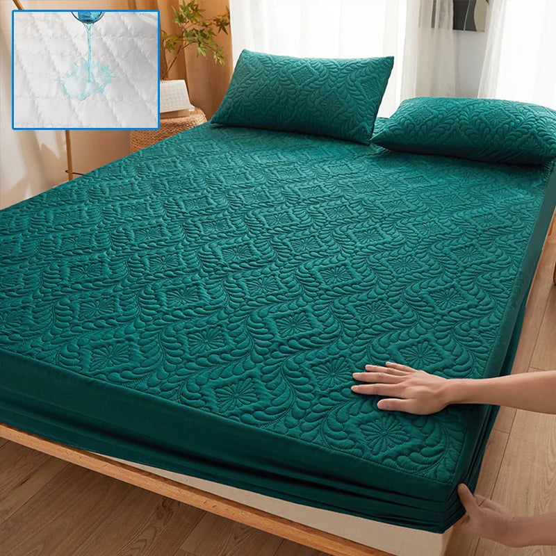 Waterproof Quilted Mattress Protector Breathable Mattress Cover Anti-Mite Anti-Bacterial Fitted Bed Sheet