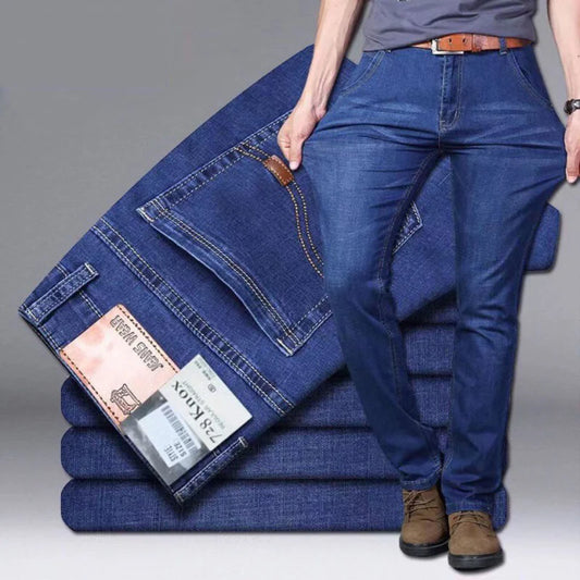 New Men Light Luxury Stretch Slim Fit Pants Comfortable Soft Business Fashion Straight Casual Denim Trousers