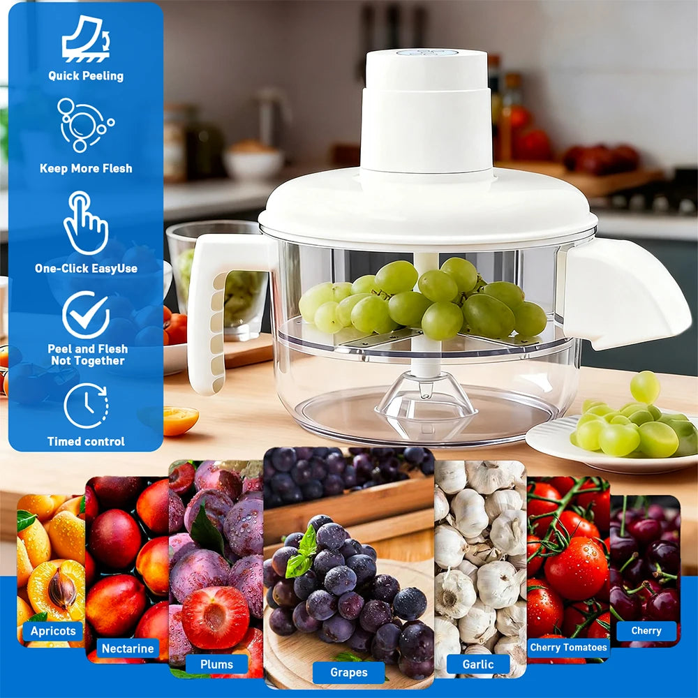 Electric Grape Peeling Machine–Automatic Timer Peeler Skin Remover Tool for Small Fruits Hands- free Garlic Skin,Peeling Machine