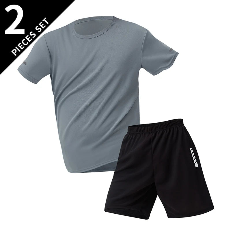 2/6 Pack Plus Size Men's Quick Drying Short Sleeve Shorts Suit Leisure Sports Running Fitness T Shirt Joker Shorts Teen