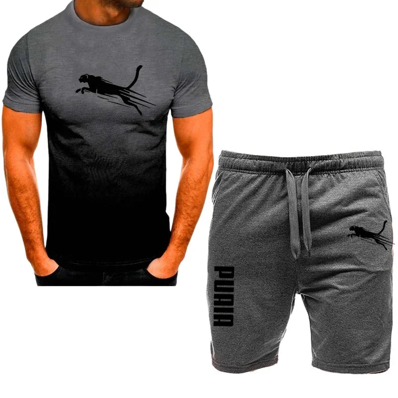 Men's Casual Sports Set with Breathable T-Shirt and Running Shorts 2 Pieces Organic Cotton Spring Summer 2024