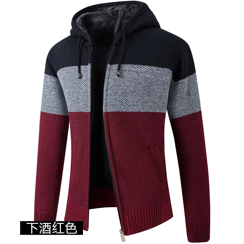 ENWEIGECN Velvet Padded Hooded Cardigan Sweater For Men