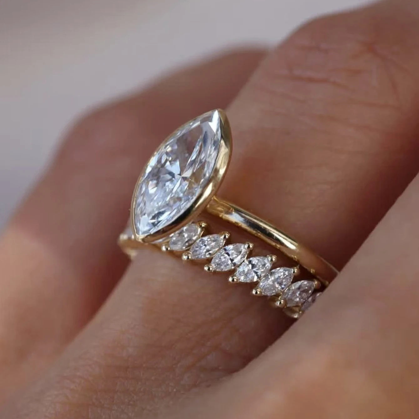 2PC S925 Sterling Silver Marquise 3ct Moissanite Ring Fine Jewelry Suitable for Gift Giving Personalized Fashion Birthday Gift