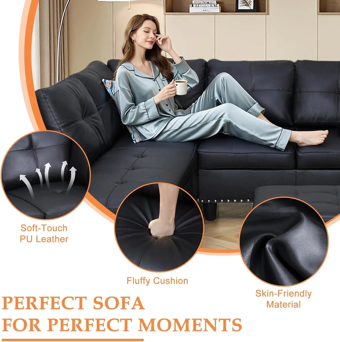 XMSJ Sectional Sofa Couch Modern Premium L Shaped Cozy