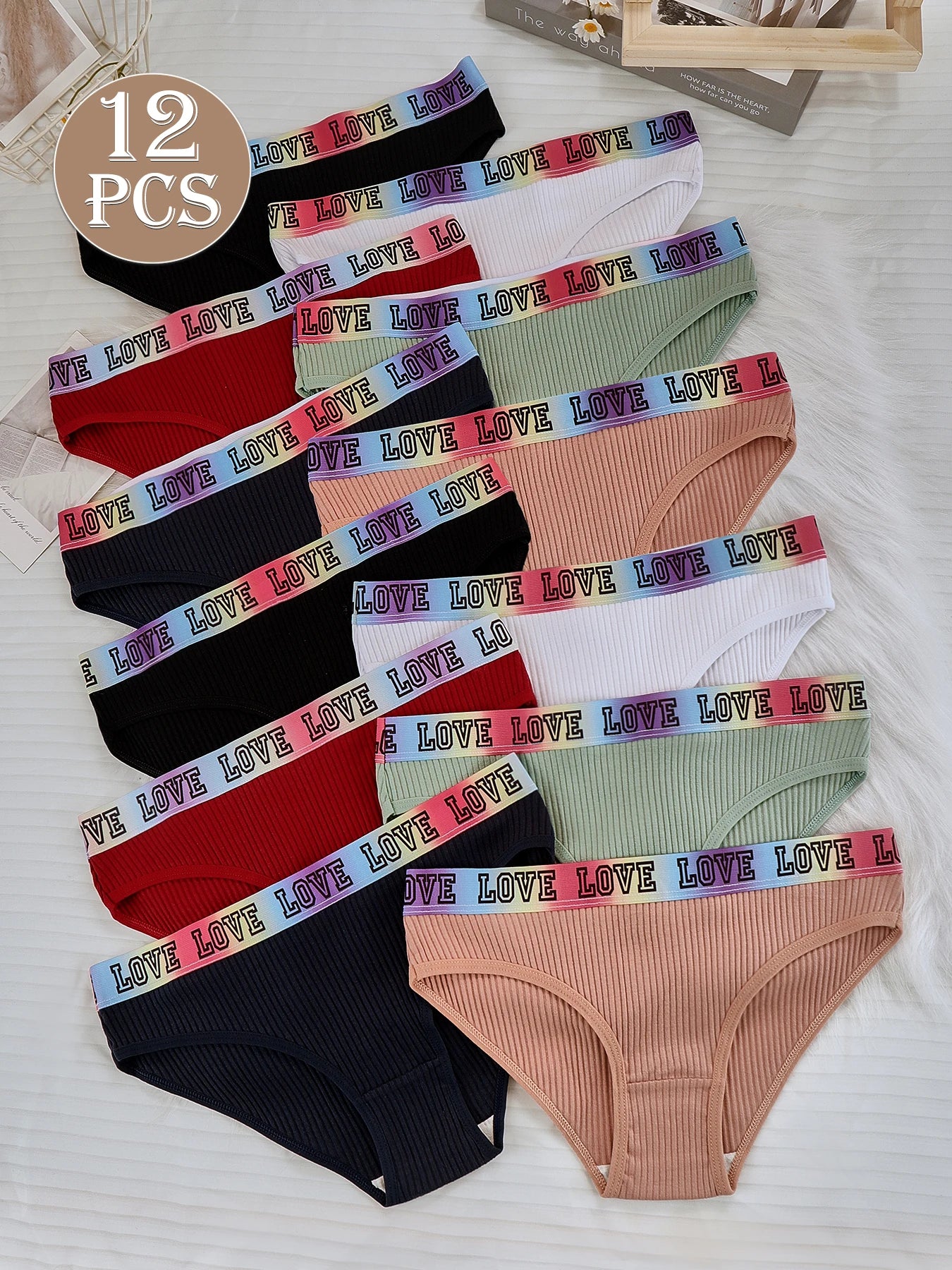 12 piece set of women's ribbed low waist triangle pants, soft and comfortable women's autumn and winter cotton underwear