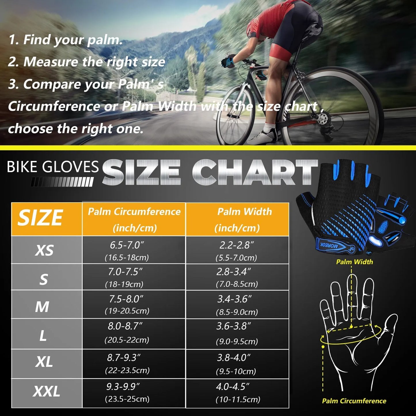 Moreok Cycling Gloves Breathable Bicycle Gloves with 5mm Gel Pads Non Slip Mountain Bike Gloves for Men and Women