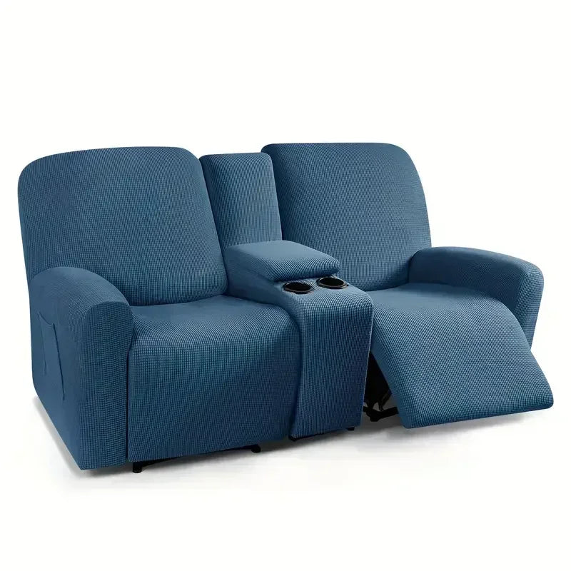 8pcs/set Recliner Sofa Covers Polar Fleece Loveseat Center Console Sofa Covers Elastic 2Seater Couch Slipcovers with Cup Holder