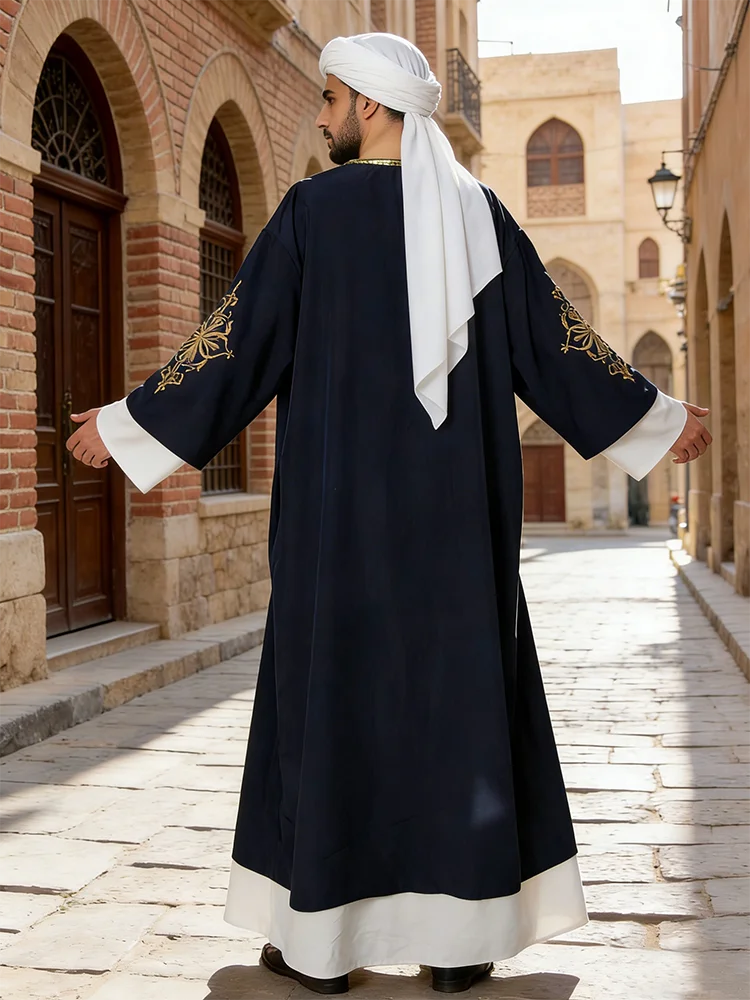 Abaowedding Men's Kaftan,Muslim arab THobe Caftan,Long Sleeve Embroidered Casual Formal Dubai Thobe