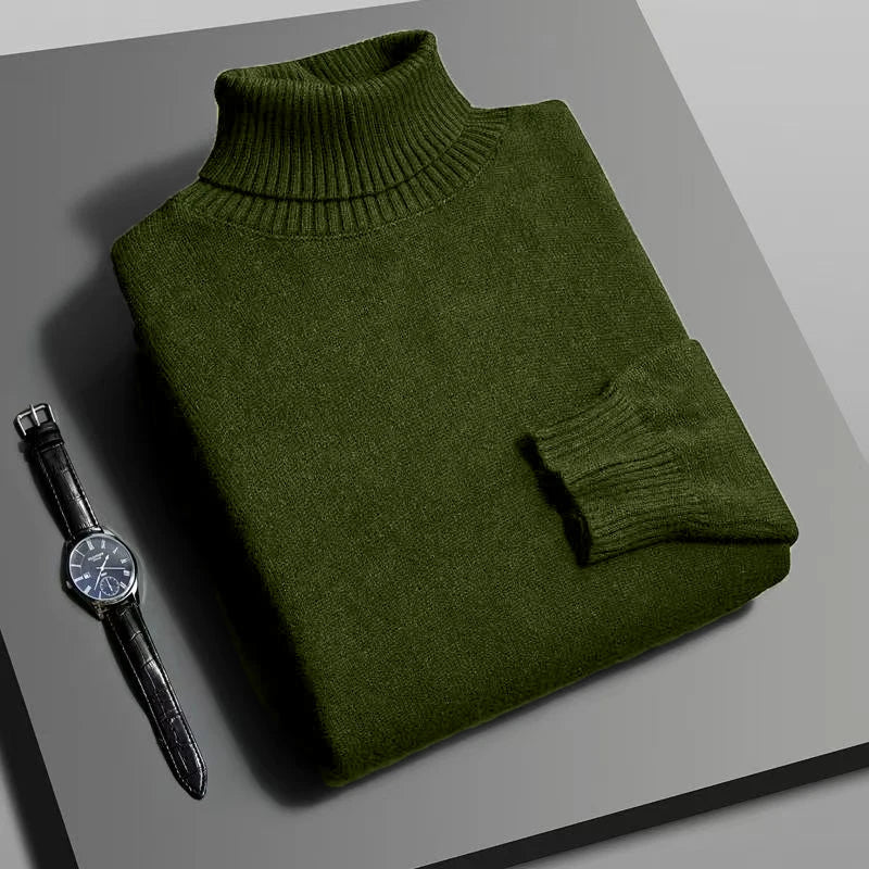 Autumn Men's High Quality Knitted Turtleneck Sweater Slim Fit Long Sleeve Anti Pilling Pullover Solid Color Trend Men Streetwear