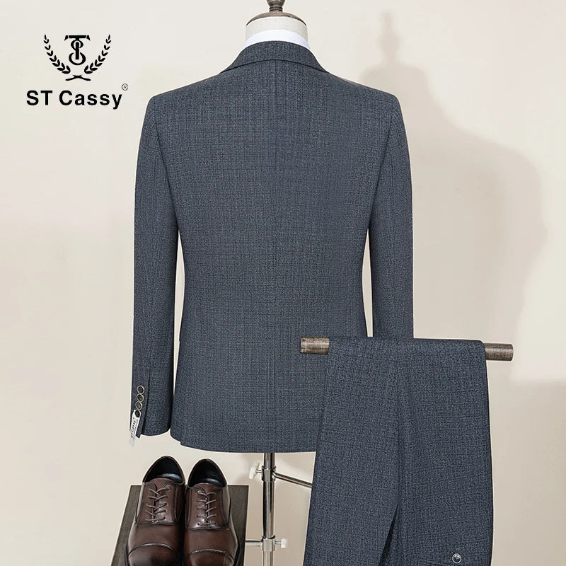 ST Cassy Luxury Men Suit Slim Fit Male Groom Wedding Blazers Party Dress Suit Business Office Three Piece