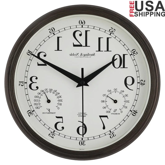 8.75 Inch Antique Bronze Indoor Outdoor Wall Clock with Thermometer Hygrometer Lightweight Durable Quartz Movement Analog Clock
