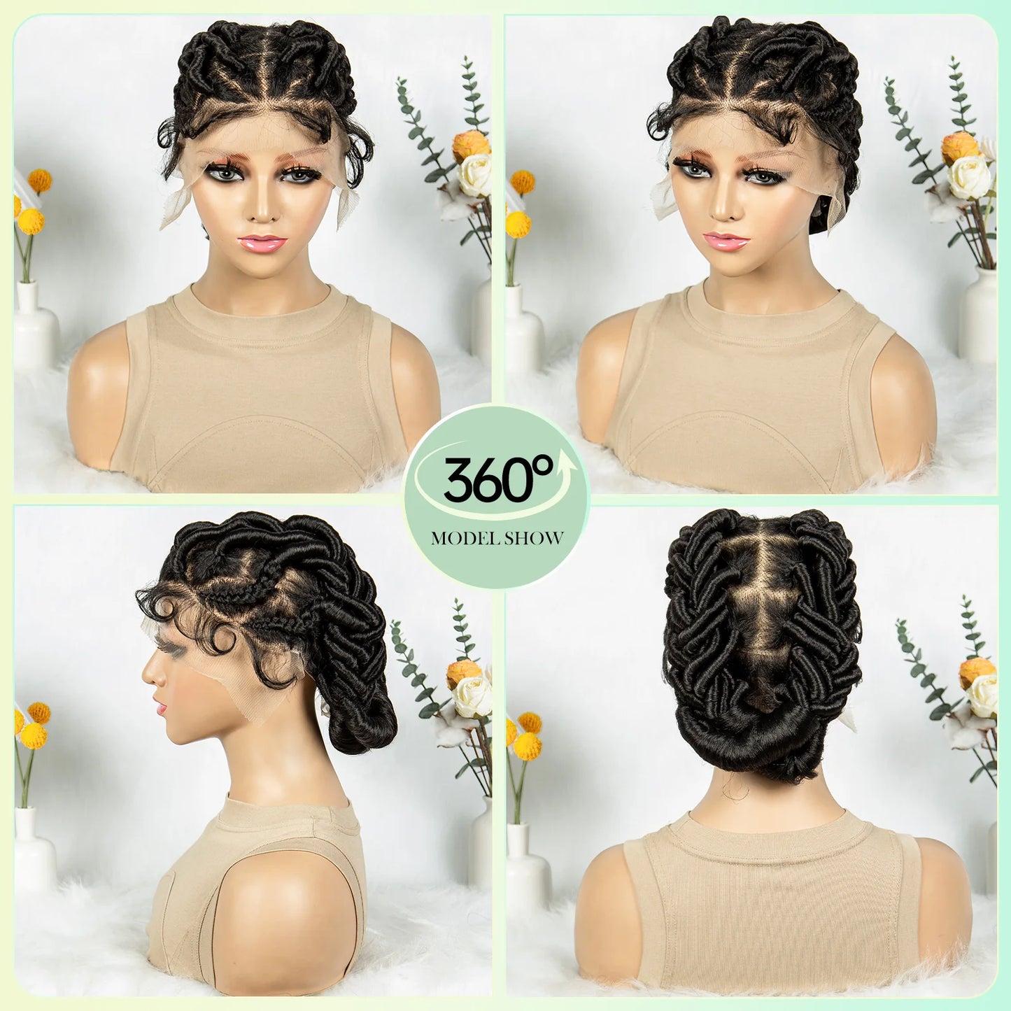 Full Lace Braided Wigs Crochet Twisted Wigs Synthetic Knotless Cornrow Transparent Lace Front Wigs for Black Women